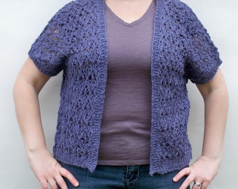Women's Knit Sweater, Lace Knit Cardigan, Purple Sweater, Cardigan Sweaters For Women, Short Sleeved Sweater Jacket, Women's Cardigan
