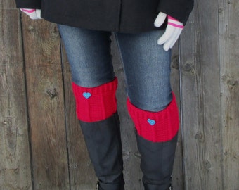 Women's Boot Cuffs, Leg Warmers, Crochet Boot Toppers, Boot Socks, Heart Boot Cuffs, Crochet Boot Cuffs For Women, Red Boot Cuffs