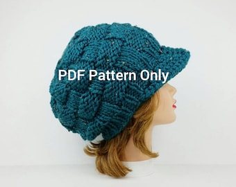 PDF PATTERN ONLY - Newsboy Hat Pattern, Knitting Patterns For Hats, Knit Hat Pattern, Beanie Knitting Patterns For Women, Visor Cap Pattern