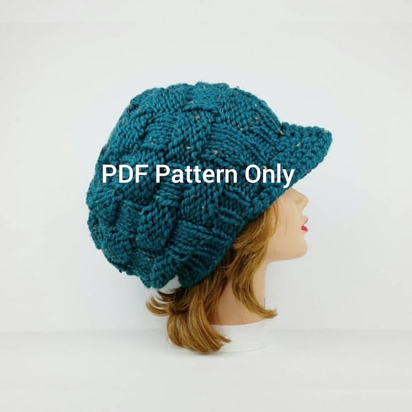 Modello di cappello da giornalaio: berretto con visiera in filato spesso (modello PDF) Solo in inglese americano