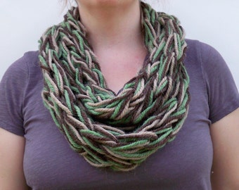 Arm Knit Scarf, SCARF ON SALE, Brown Green Taupe, Womens Neck Warmer, Women's Scarf, Infinity Scarf, Cowl Scarf, Scarf For Women