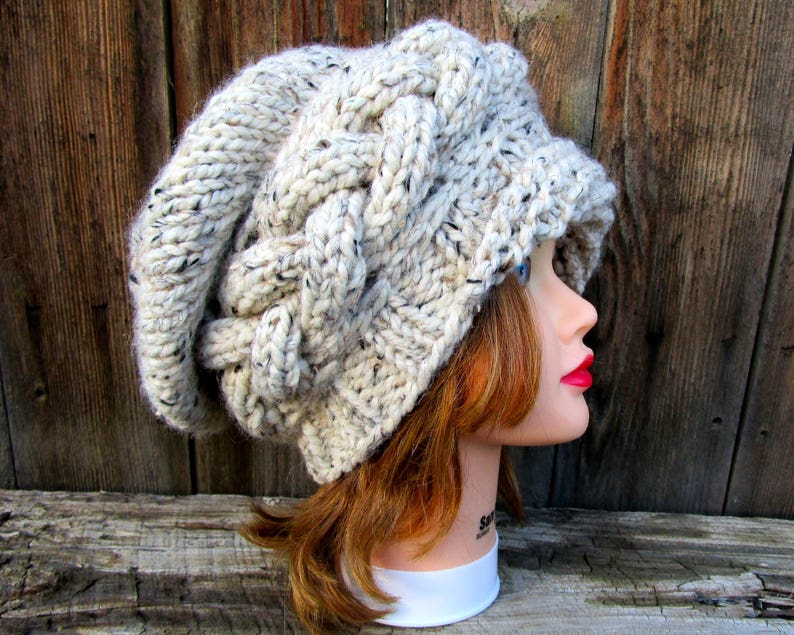 Cloche Hat Women, Chunky Knit Beanie, Slouchy Cable Knit Hat, Winter Hat For Women, Slouchy Beanie Hat, Knit Cloche Hat, MADE TO ORDER image 3
