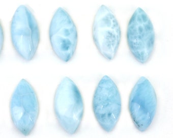 Marquis Larimar Cabochons | 9mm x 18mm One High Grade Marquis Shaped Blue Larimar Cabochon Blue Sky and Cloud Oblong