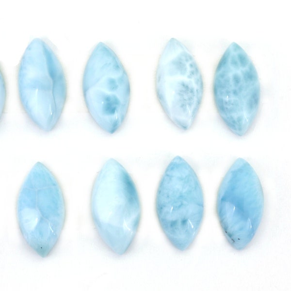 Marquis Larimar Cabochons | 9mm x 18mm One High Grade Marquis Shaped Blue Larimar Cabochon Blue Sky and Cloud Oblong