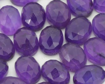 Purple Amethyst Cabochons ONE 6mm x 8mm Rose Cut Oval Amethyst Cabochons | Natural Oval African Amethyst Flat Back Gemstones