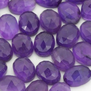 Purple Amethyst Cabochons ONE 6mm x 8mm Rose Cut Oval Amethyst Cabochons | Natural Oval African Amethyst Flat Back Gemstones