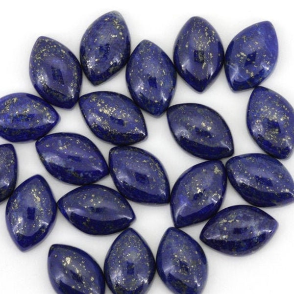 8mm x 12mm Marquise Shaped Lapis Cabochons | High Grade Blue Marquise Royal Blue Lapis Lazuli Cabochons with Golden Pyrite