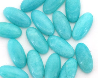 Oval Amazonite Cabochons 10x20mm | Oblong Aqua Blue Amazonite Cabochons | Turquoise Blue Amazonite 10mm x 20mm Oval | Flat Back Amazonite