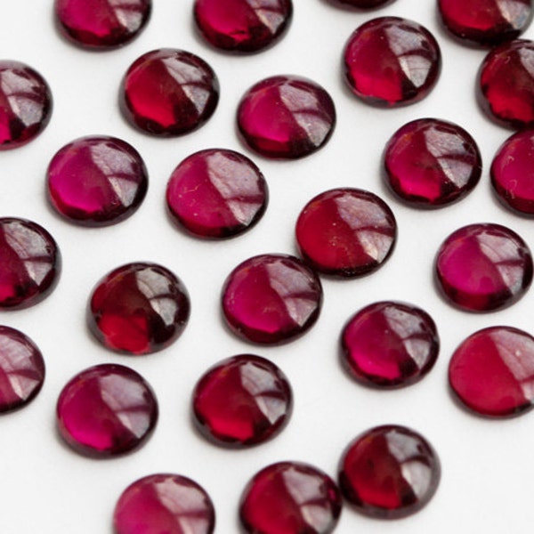 Red Garnet Cabochons | TWO 6mm Round Garnet Cabochons | 6mm Natural Almandite Garnet Cabochons | Red Garnet Flat Back