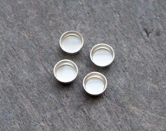 Copas de bisel de plata de 4 mm / 4 copas de bisel redondas para cabujones de 4 mm / Copas de bisel de plata 925 / Copas de bisel con parte trasera sólida / Copas de bisel redondas de plata 925 de 4 mm