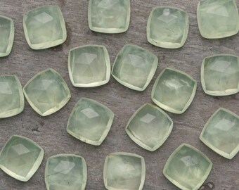 10mm Rose Cut Antique Square Cushion Prehnite Cabochons Spring Green Yellow Green