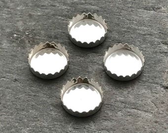 Sterling Bezel Cups 8mm | FOUR 8mm Round Serrated Sterling Silver Bezel Cups | Round Bezel Cups | 925 Bezel Cups | Serrated Bezel Cups