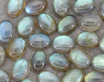 Oval Labradorite Cabochons 6mm x 8mm | TWO 6mm x 8mm Flashy Oval Labradorite Cabochons Gold Green Labradorite | Flat Back Labradorite
