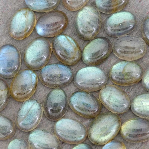 Oval Labradorite Cabochons 6mm x 8mm | TWO 6mm x 8mm Flashy Oval Labradorite Cabochons Gold Green Labradorite | Flat Back Labradorite