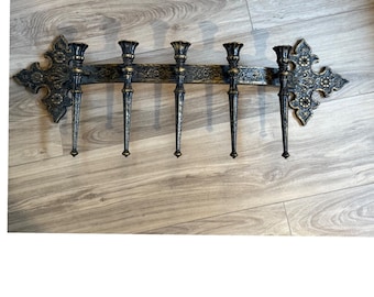 Candelabro de pared gótico vintage Dart Ind de 1966, 5 copas, dorado y negro, aplique 4408, EE. UU.