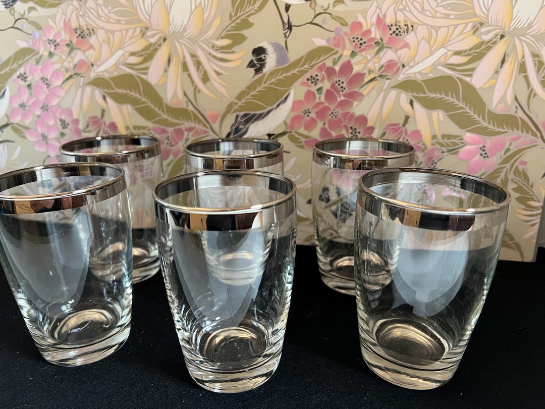 MCM Silver Rimmed Glass Set 10oz - Etsy