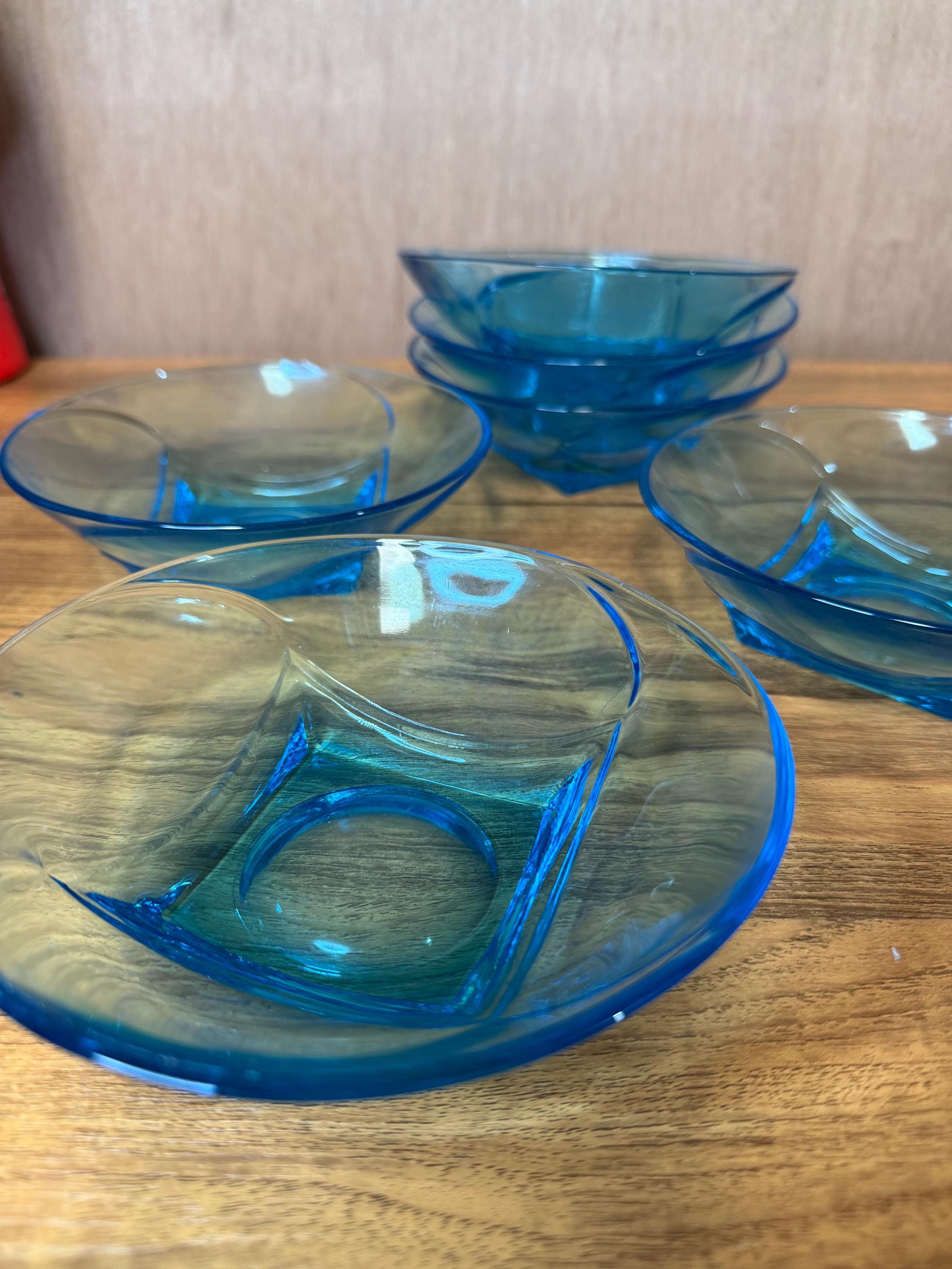 ヴィンテージ　ガラスアート　BLUES 難あり USA Vintage Hazel Atlas Capri Blue Bowls. Aqua Blue. Square Base. 5.5