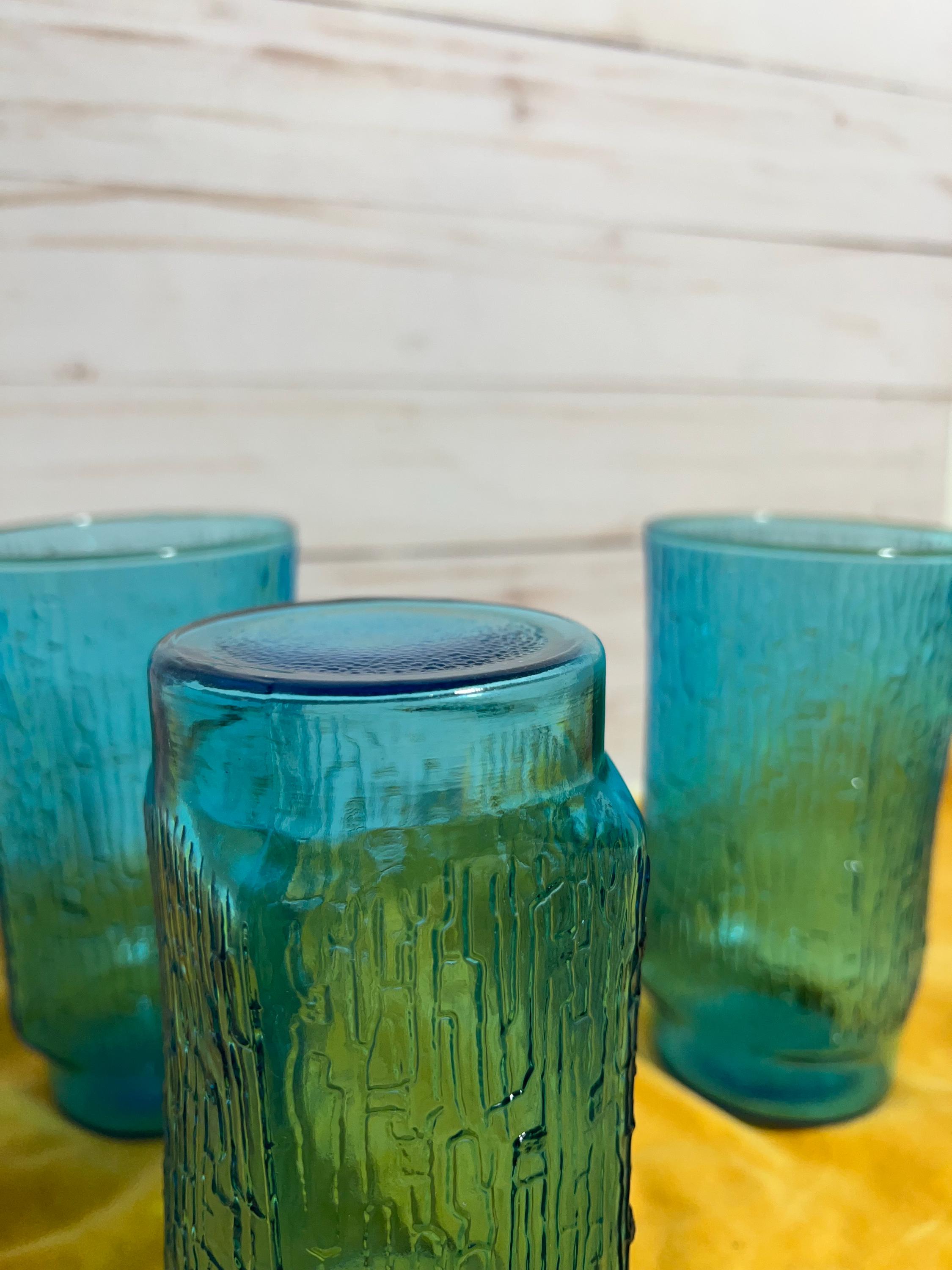 Three Blue Anchor Hocking Bamboo Bark Glasses in Laser Blue. - Etsy
