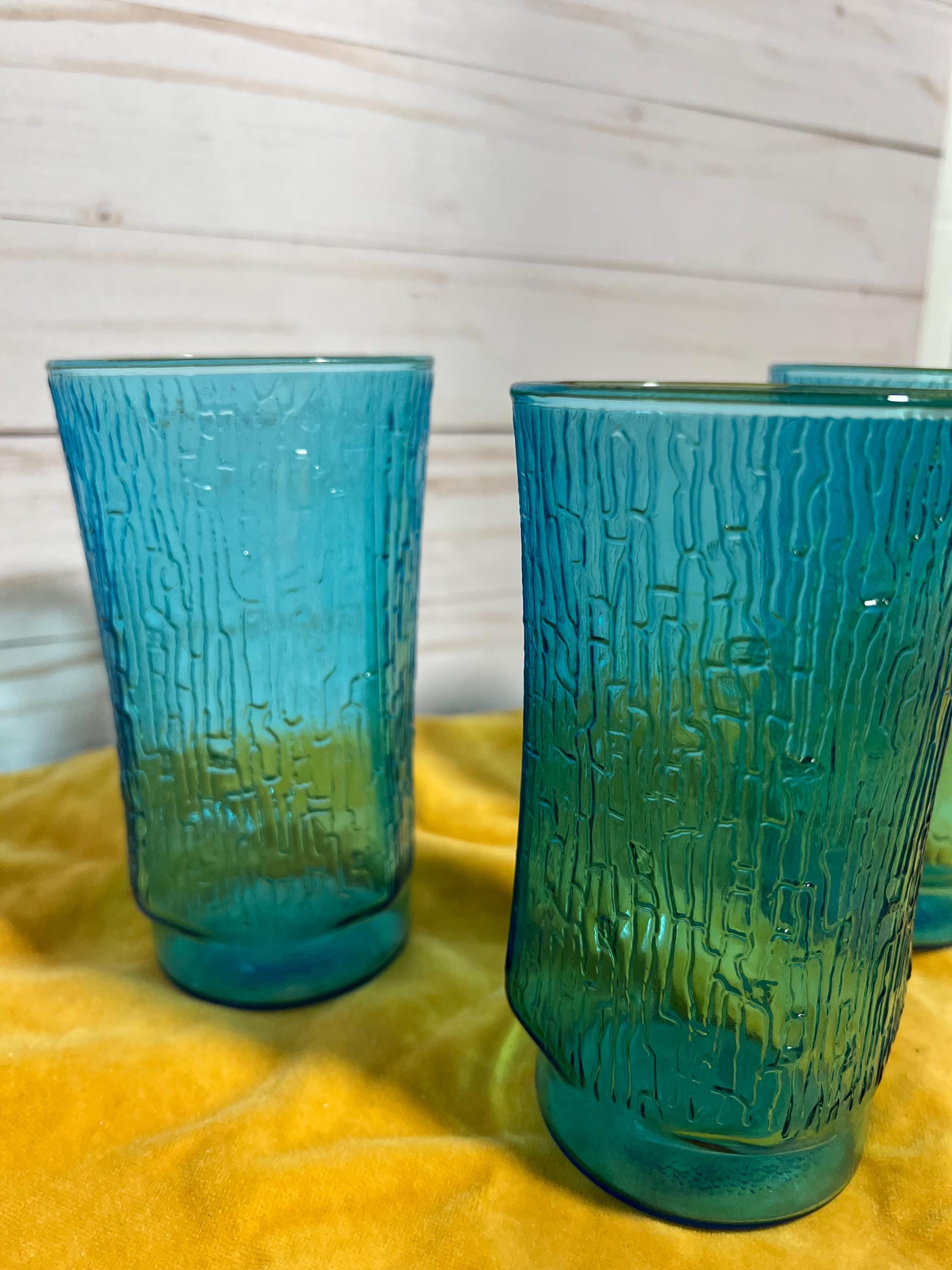 Three Blue Anchor Hocking Bamboo Bark Glasses in Laser Blue. - Etsy