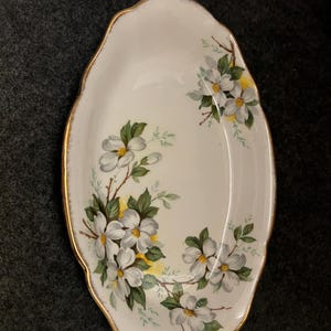 Beautiful Vintage White Dogwood Pattern Dish by Royal Albert Bone China. Made in England. Trinket Dish.