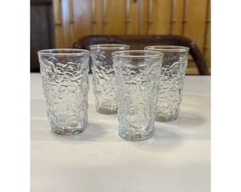 Vintage Set of 4 Lido Milan Crinkle Clear Glass Juice Tumblers MCM