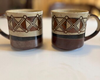 Set of Speckled Stoneware Mugs. Vintage Made In Japan.