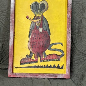 RATTE FINK !! Selbstgemachte Kunst auf Holz und Holzrahmen. Klassisch !!! Must Have für die Garagenwand.