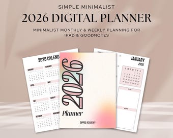 Agenda Digital Minimalista 2026 | Layout Mensal e Semanal | Agenda Limpa para iPad compatível com GoodNotes