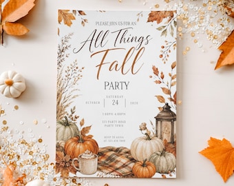All Things Fall Party Invitation, Fall Gathering Invite, Autumn Party Invite, Pumpkin Party, Friendsgiving Invite, Editable Canva Template