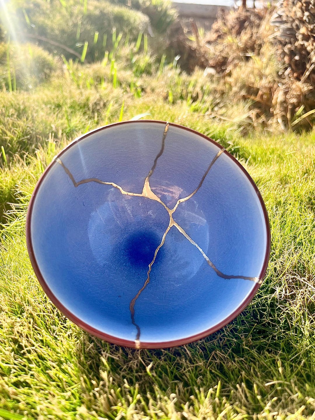 Blue Kintsugi Bowl | Ceramic Pottery With Gold Repair | Personalized ...