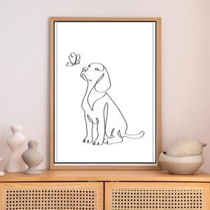 Dog & Butterfly Line Art | Minimalist Puppy Printable | Beagle One Line Drawing | Pet Wall Art | Digital Dog Clipart SVG + PNG