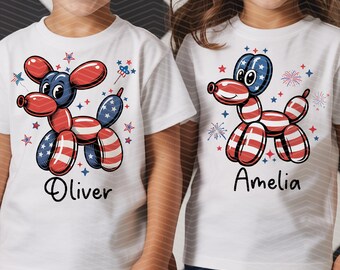 Personalized Boy Girl 4th Of July Kids Png, Boy Girl America Png, Patriotic Dog Bro and Sister Matching, Matching Patriotic Dog for Siblings