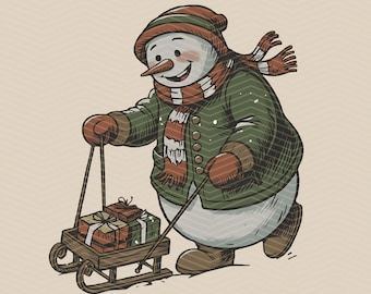 Retro Christmas Snowman Delivering Gifts Png, Funny Christmas Snowman PNG, Vintage Snowman Png, Trendy Christmas png, Christmas holiday png
