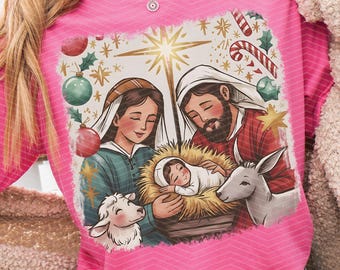Preppy Brushstroke Christian Christmas png, Christmas Jesus png, Religious Christmas, Merry Christmas png, Nativity Scene png, Christian png