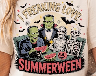 I Freaking Love Summer PNG, Summer Halloween png, Funny Halloween Shirt Png, Horror Characters Png, Halloween in Summer Digital Shirt Design
