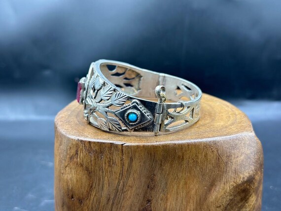 Bracelet Antique Afghan Persan En Argent Massif émaillé Peint Main - #AE# P150, Occasion