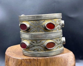 Turkmenskt silverkarneolarmband, etniska antika smycken