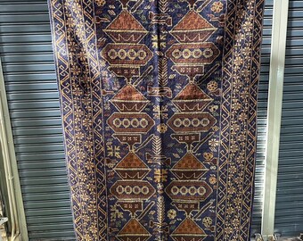 Hand made Vintage Uzbek Geometric Antique Nomadic Afghan Orienta Rug 206*112