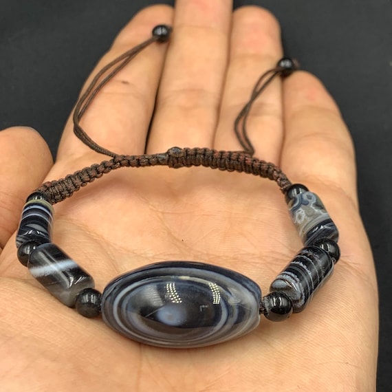 本物の黒瑪瑙ブレスレット、ユニークな石のライン - Etsy 日本