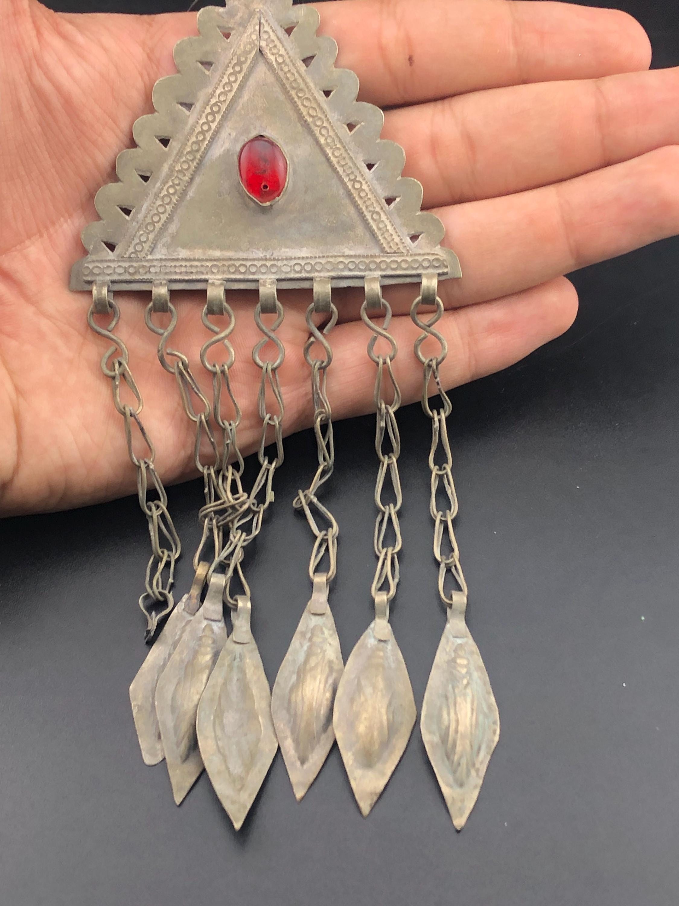Traingler Turkmen Pendant Silver Afghan Handmade Pendant With Long