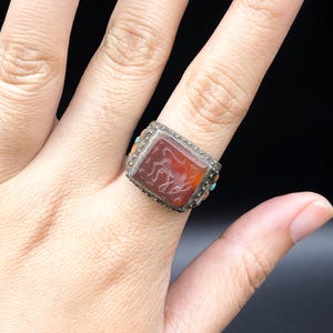 Anillo de plata auténtica con piedra de ágata antigua, anillo antiguo, anillo de ágata, anillo de Afganistán, estilo griego antiguo