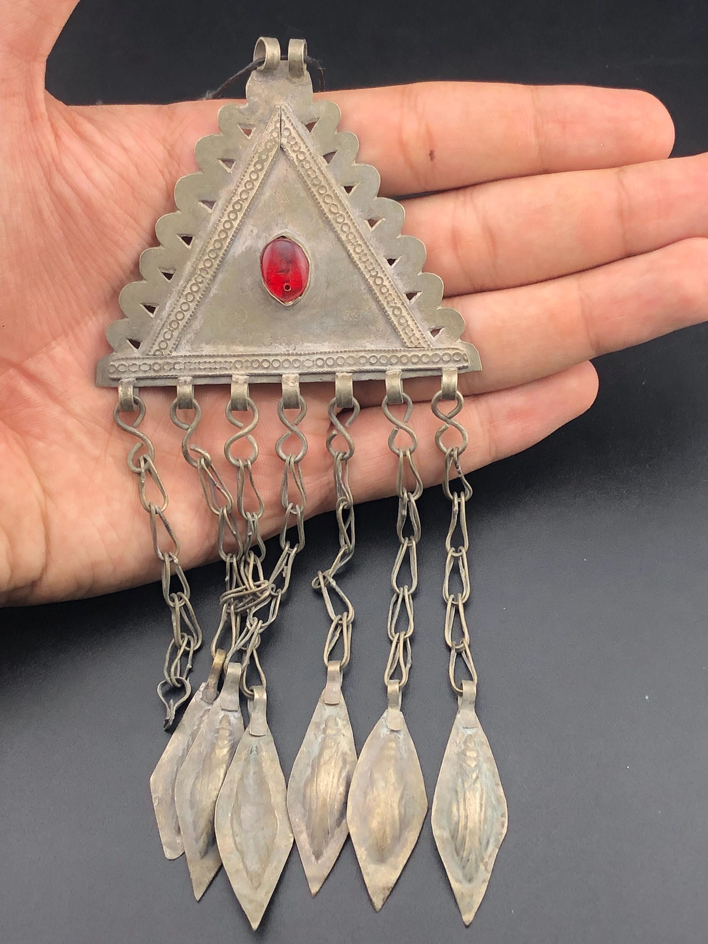 Traingler Turkmen Pendant Silver Afghan Handmade Pendant With Long