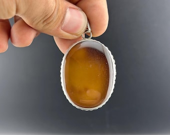 Colgante afgano vintage de plata, joyería tribal de piedra de ágata natural