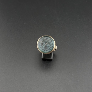 Ancient signet brass ring with engraved stone handmade Afghani ring