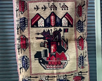 Hand made Vintage Uzbek Geometric Antique Nomadic Afghan Orienta Rug 148*91 cm.