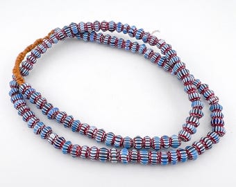 Collier Vintage Multicolore En Perles De Verre Rayées - Lot De 7 Brins - Style Ethnique Afrique - Occasion