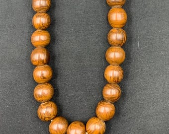 Chunky Brown Wood Bead Necklace, Unisex Design