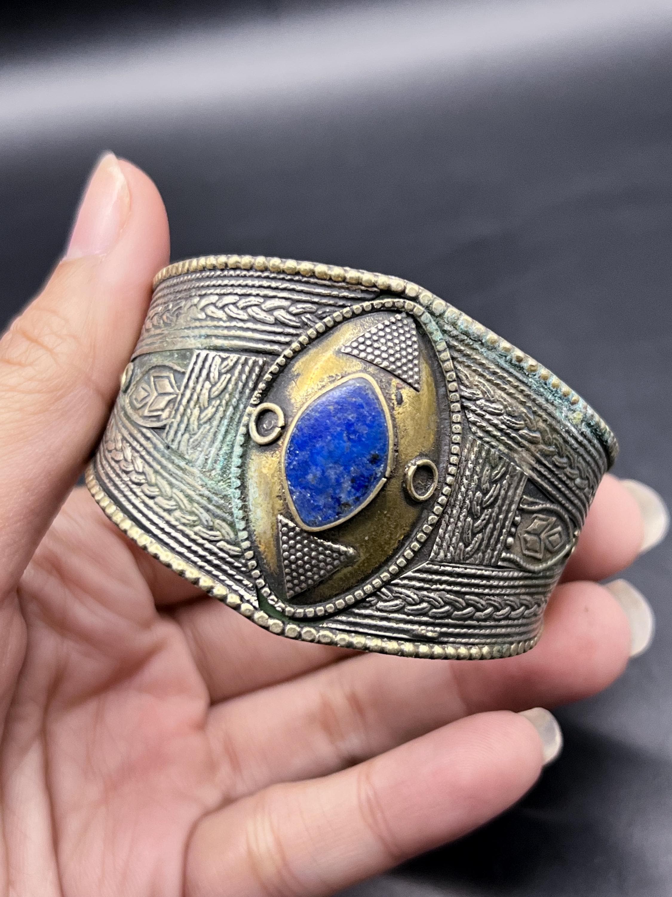 Afghan Lapis Lazuli Cuff Bracelet, Traditional Design - Etsy