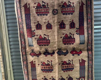 Hand made Vintage Uzbek Geometric Antique Nomadic Afghan Orienta Rug 146*90 cm.