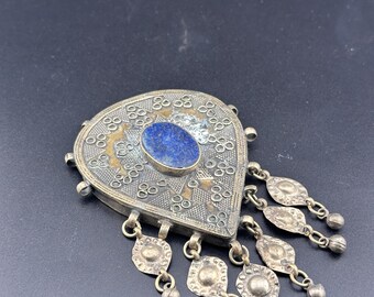 Vintage Kochi Lapis Lazuli Pendant, Handcrafted Afghanistan Dangles